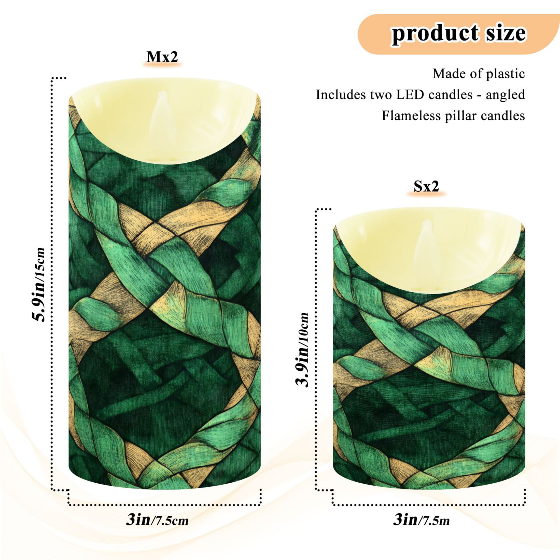 Celtic Knots Pattern Flameless Candles 2 PCS with Remote Realistic Moving Flame LED Tapered Pillar Set for Home Decor