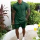 thumbnail image 2 of Hombre Sudadera Pantalones Cortos Traje Color Puro Cuello Vuelto Cremallera Transpirable Piel Amigable Hombre Camiseta Conjunto Verde M, 2 of 6