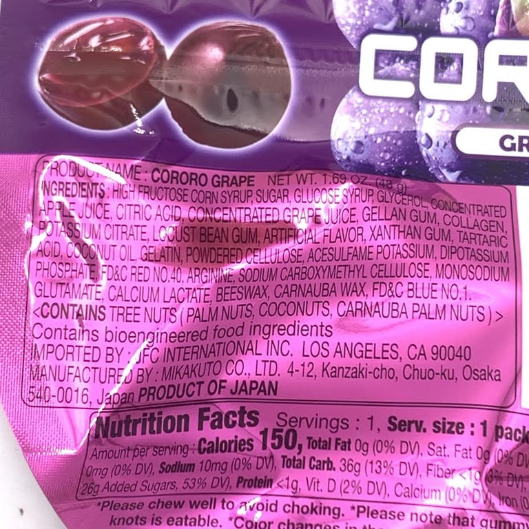 Uha Mikakuto Cororo Grape Flavor Fruit Juice Gummies, 1.69 oz, Bag