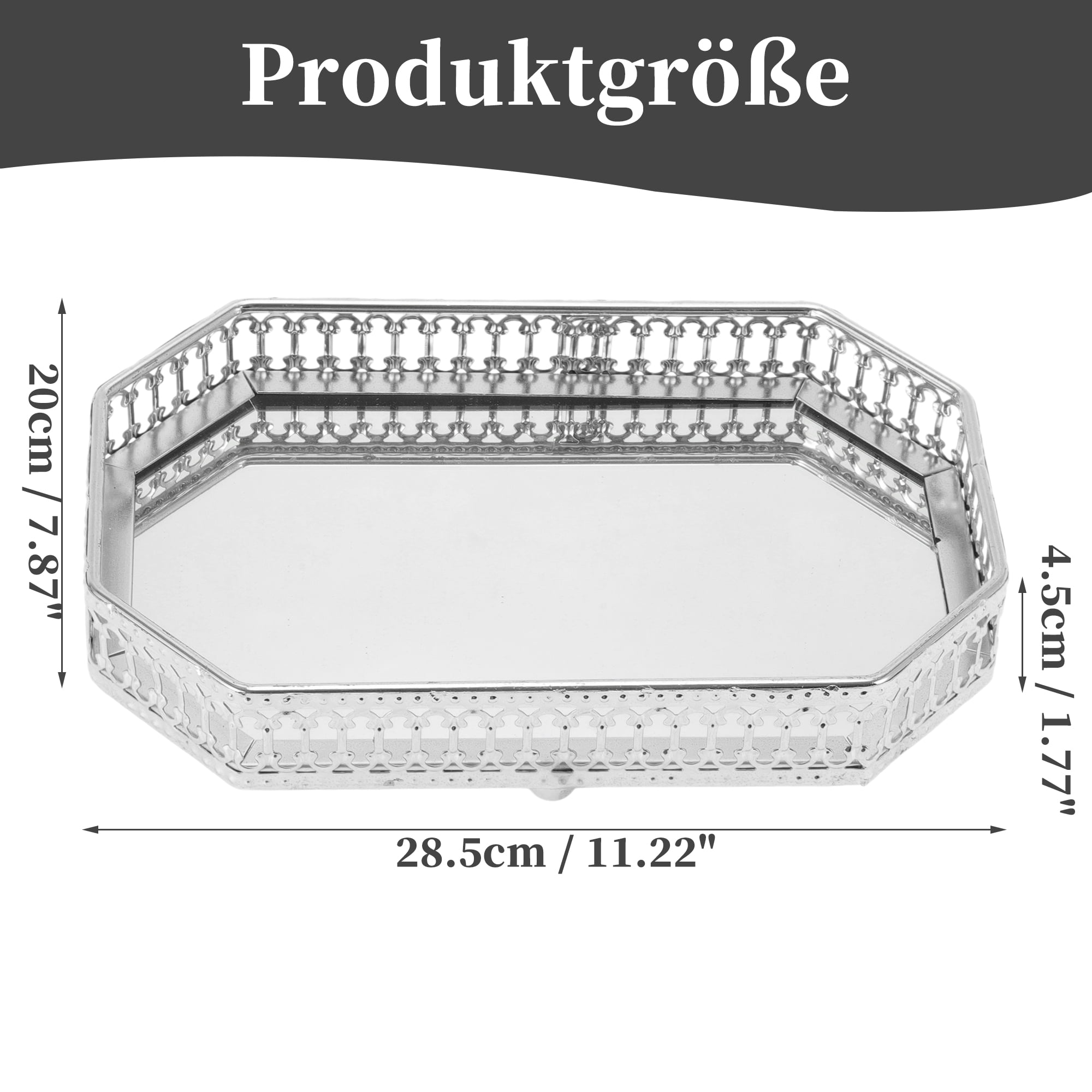 Unique Bargains Mirror Tray Rectangular Metal Perfume Glass Candle Serving Tray Silver