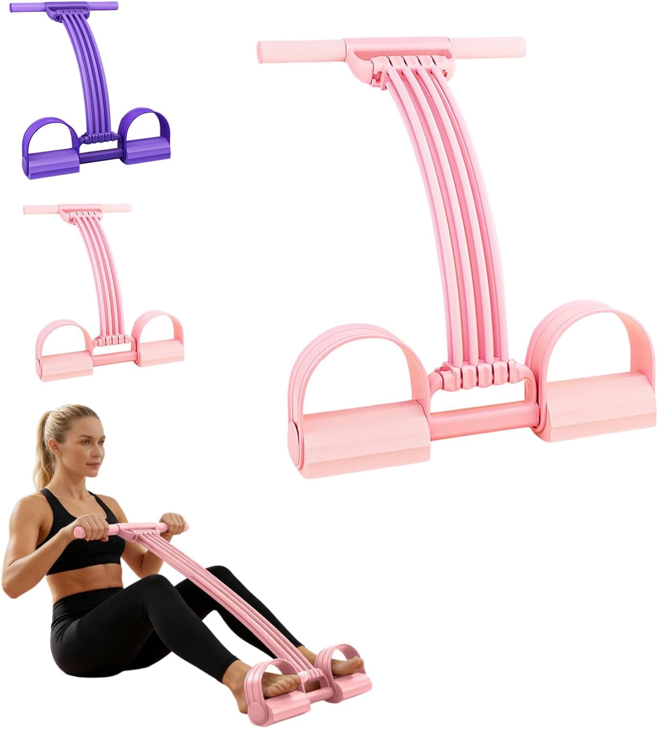 Elastic Pedal Resistance Bands with Non-Slip Handles, Multifunction Tension Rope, for Full Body Workout, Yoga and Stretching（pink）