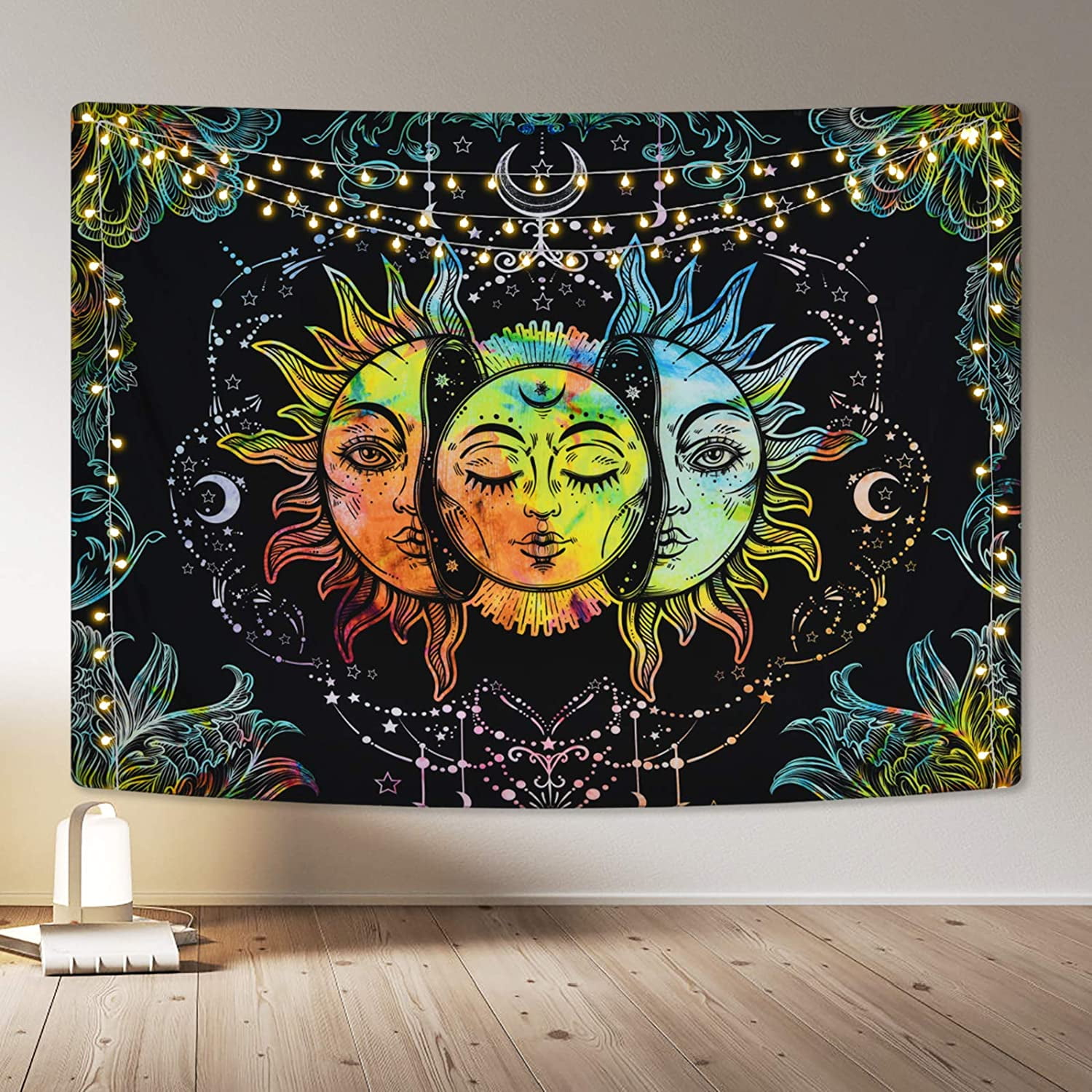 Sun and Moon Tapestry Burning Sun Tapestries Psychedelic Stars Tapestry Black Colorful Wall Tapestry Mandala Tapestry Wall Hanging for Room 51.2 59.1 inches Black and Colorful51.2 59.1 Walmart
