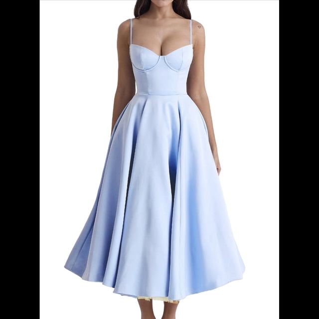 Vestidos de Invitada de Boda para Mujer, con Tirantes Finos, Corsé, para Fiesta de , con Encaje Floral, Vestidos Largos de Fiesta Azul S