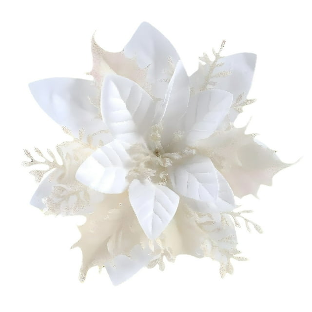 Under $5 Plastic Glitter Christmas Flowers, Plastic White Multi Layer Floral Picks, 14Cm Plastic Glitter Christmas Flowers for Tree Wreath And Garland Decor – Festive Multi-Layer Design