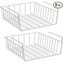 Nvzi 2 x Hanging Basket Organiser, Hanging Under Shelf Storage Basket for Kitchen Cupboards, Cabinets, Shelves, Low Furniture (White)