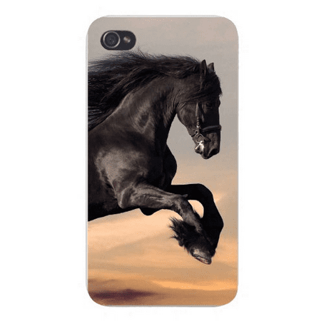 Apple Iphone Custom Case 4 4s Snap on - Black Stallion Horse Galloping w/ Sky