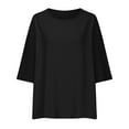 thumbnail image 4 of Moxiu Eyelet Shirts for Women Plus Size 3/4 Length Sleeve Tops Casual Loose Fit Round Neck Tees 2025 Summer Hollow Out Tunic Blouse Black,L, 4 of 6