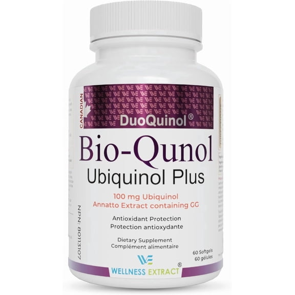 WELLNESS EXTRACT BioQuinol Ubiquinol (CoQ10) with Geranylgeraniol – Master Antioxidant for Heart Health, Cellular Energy 150mg 60 Softgels