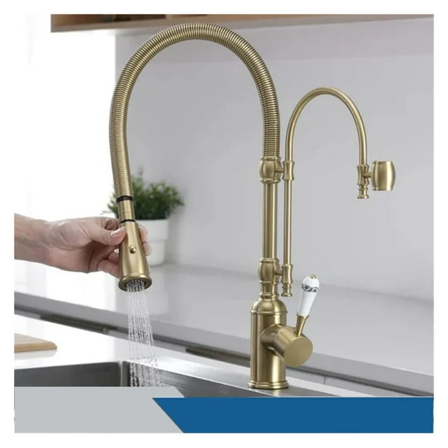 Pull Down Kitchen Sink Faucet Hot & Cold Mixer Crane Tap with Dual Spout Deck Mounted