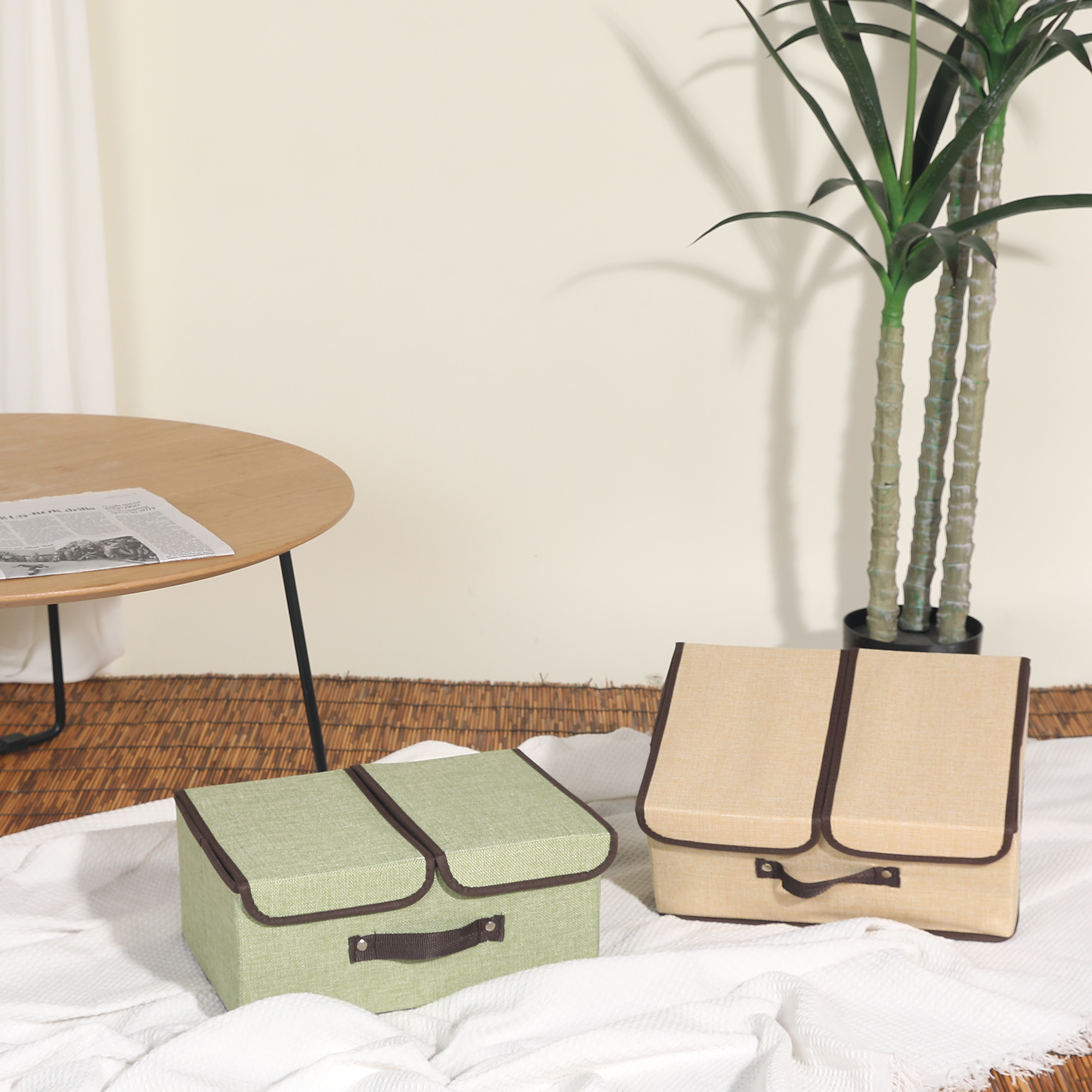 Unique Bargains Collapsible Storage Bin Basket with Handle for Shelves Organization Beige