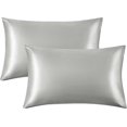 thumbnail image 1 of Funda de almohada de satén para cabello y piel tamaño Queen - Juego de 2 fundas de almohada de seda gris plateado de 50,8 x 76,2 cm - Juego de 2 fundas de almohada de satén con cierre de sobre, 1 of 5