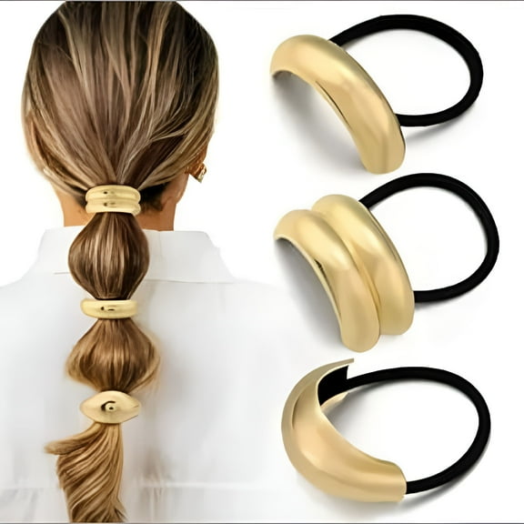VANIDO 3 Pcs Ponytail Cuff Metal Hair Ties Fashionable Ponytail Holders Elastic Hair Bands Stylish Hair Accessories For Daily Use Parties