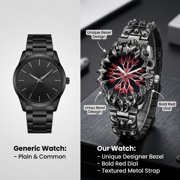 Men's Gothic Flame Bezel Evil Eye Dial Quartz Watch, Stainless Steel Bracelet with Date Display