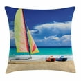 thumbnail image 1 of Apartment Decor Throw Pillow Cushion Cover, Exotic Cuban Beach with Wind Surfing Boat and Waves Tropic Coastal Picture, Decorative Square Accent Pillow Case, 20 X 20 Inches, Blue Cream, by Ambesonne, 1 of 1