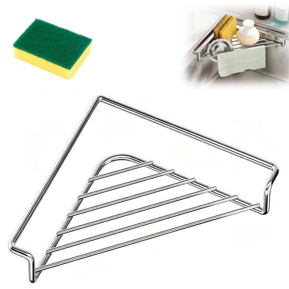 Triangle Over Sink Dish Drying Rack, Stainless Steel Corner Sponge Holder for Kitchen Sink, Space Saving Dish Racks for Kitchen Counter