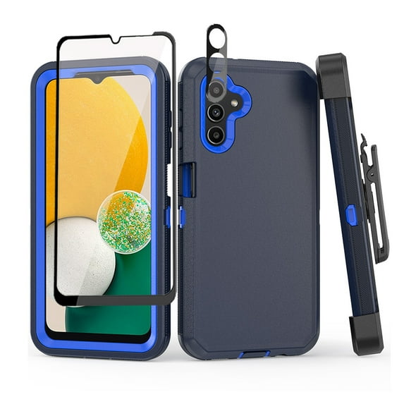 TASHHAR Samsung Galaxy A04S Case/A13 5G Case with Belt Clip Holster+Screen and Lens Protector Military Grade Heavy Duty 3 in 1 Shockproof Armor Rugged for Galaxy A04S/A13 5G Phone - Dark Blue+Blue