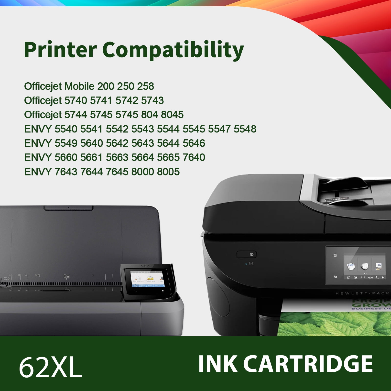 62XL Ink Cartridges Compatible for 62 XL Ink for Envy 5540 5640 5660 7644 7645 Printer 2 pack Black