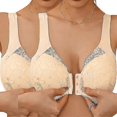 thumbnail image 1 of 2pcs Women's Front Closure Bras Wireless Plus Size Full Coverage Lace Bra Seamless Push Up Comfort Brassiere Racerback Bra For Everyday Yoga, 1 of 5