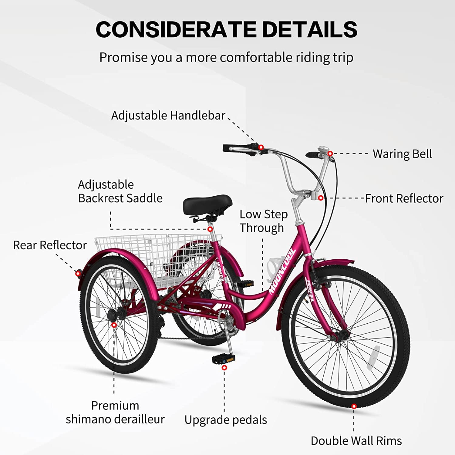 Buy MOONCOOL Adult Tricycles, 7 Speed Adult Trikes, 24 Inch 3 Wheel