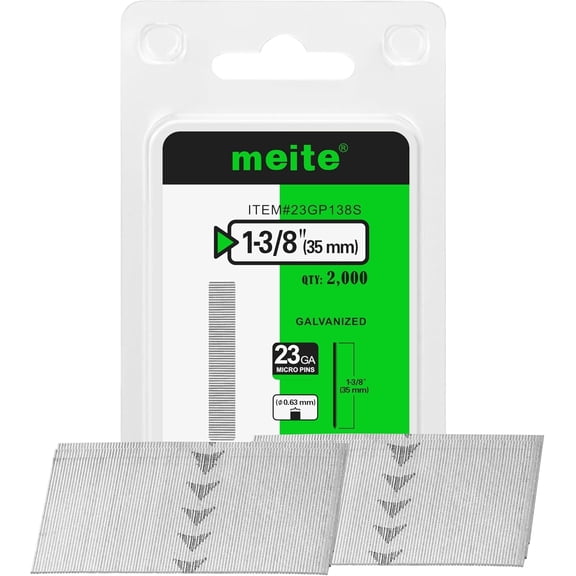 2,000 PCS MEITE 23 Gauge Pin Nails 1-3/8-Inch Length Galvanized Micro Headless pin nails for Fine Woodworking and Trim Work