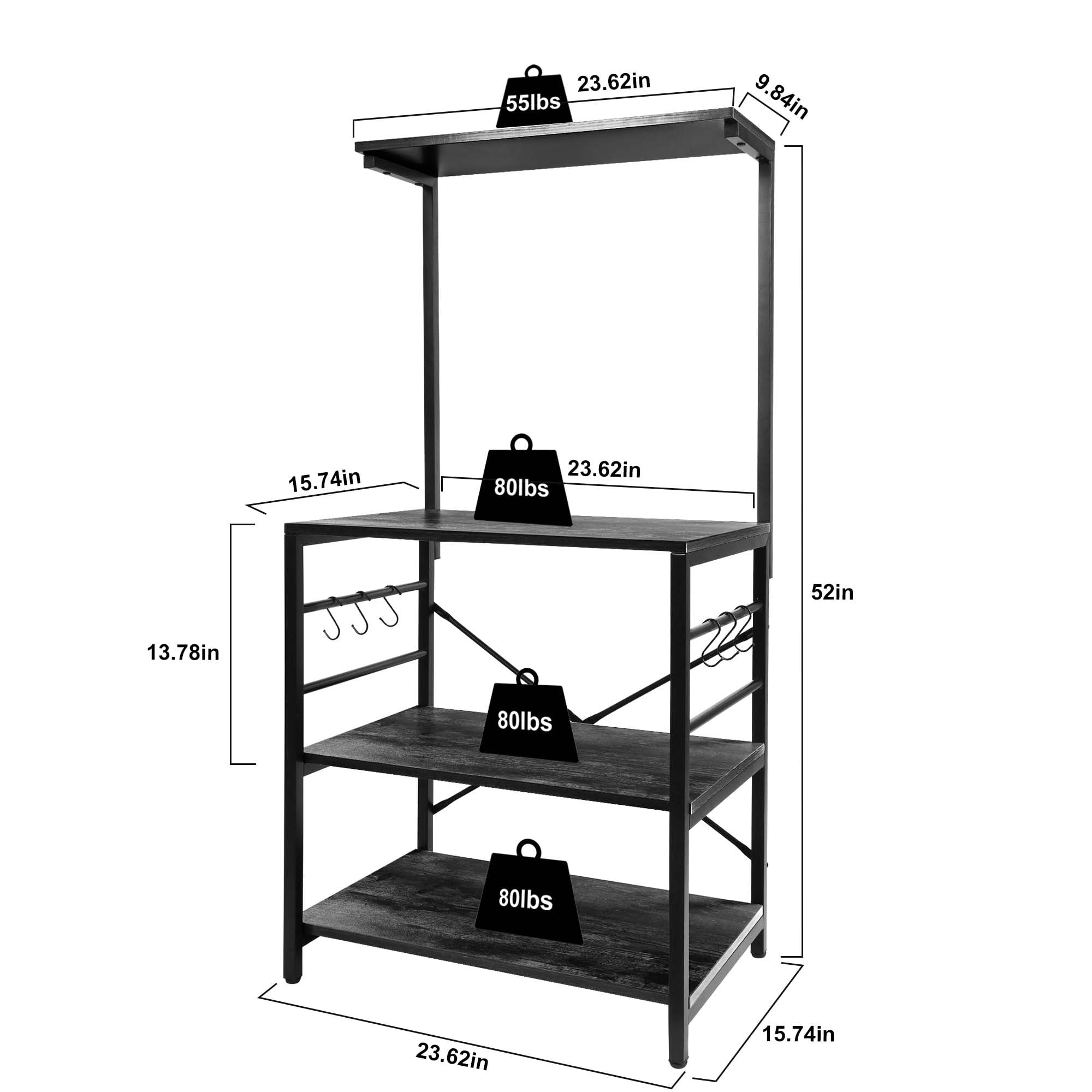 Copedvic 4-Tier Bakers Rack Microwave Oven Stand Shelves Coffee Bar Table Kitchen Storage Rack Organizer, Black