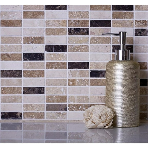Apollo Tile   5 pack Beige and Brown 12-in. x 12-in. Polished Marble Mosaic Wall and Floor Tile (5 Sq ft/case)