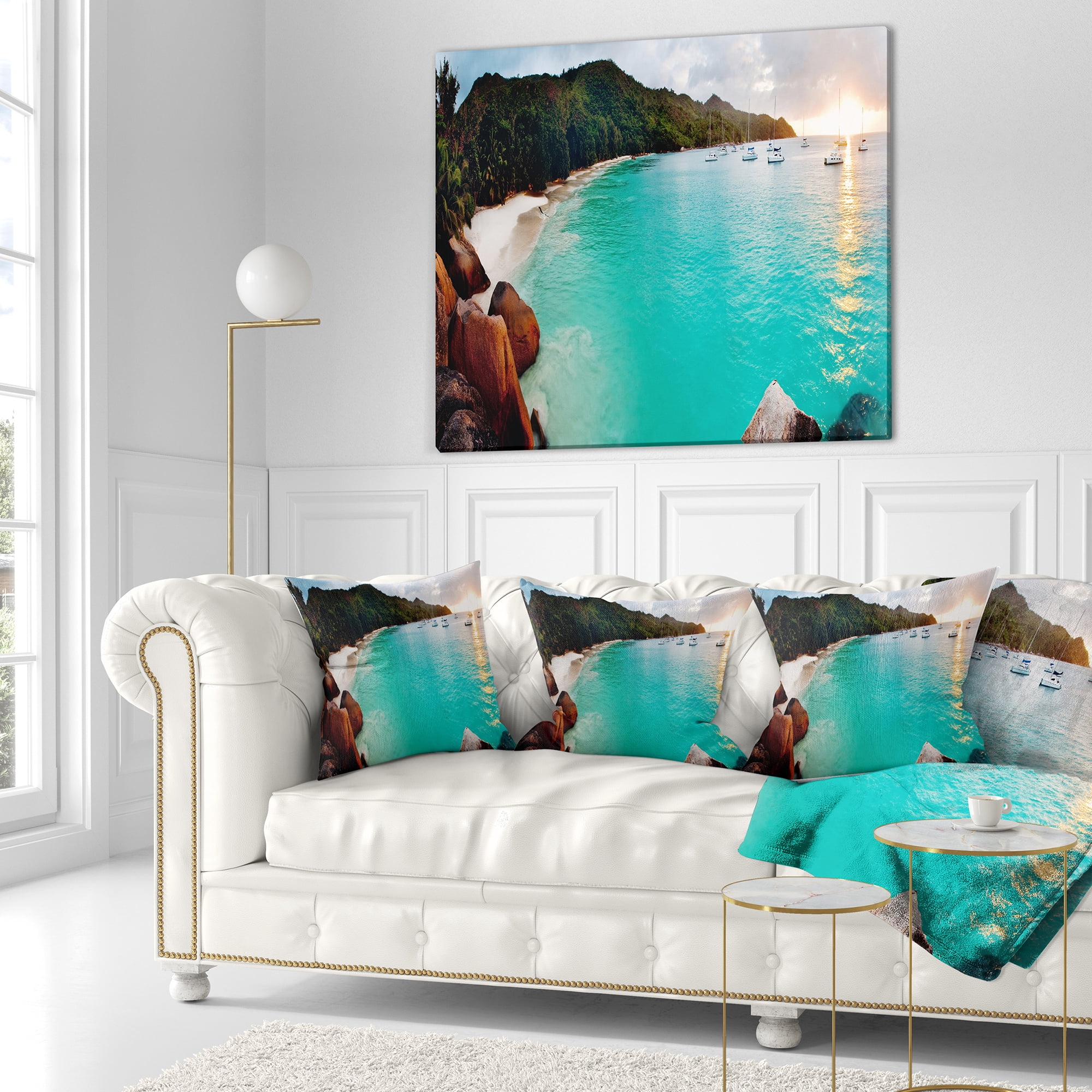 Designart Tropical Beach with Blue Waters - Seascape Throw Pillow - 16x16