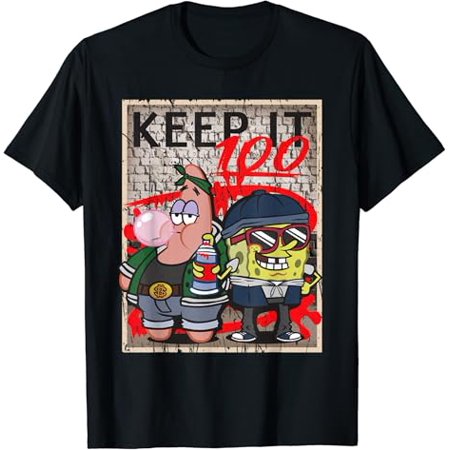 Mademark x SpongeBob SquarePants - SpongeBob and Patrick Keep it 100 Hip Hop Rap Graffiti Cool T-Shirt