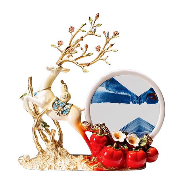 Escultura de ciervo en movimiento, imagen artística de arena, decoración de arena movediza, diseño chino, decoración de mesa, estatua de Animal para y azul