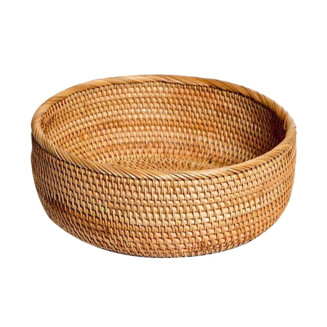 Frutero redondo de ratán - Cestas tejidas a mano para servir y almacenar, cesta de fruta natural para guardar dulces, verduras, aperitivos, pan y bandeja de exhibición decorativa (L)