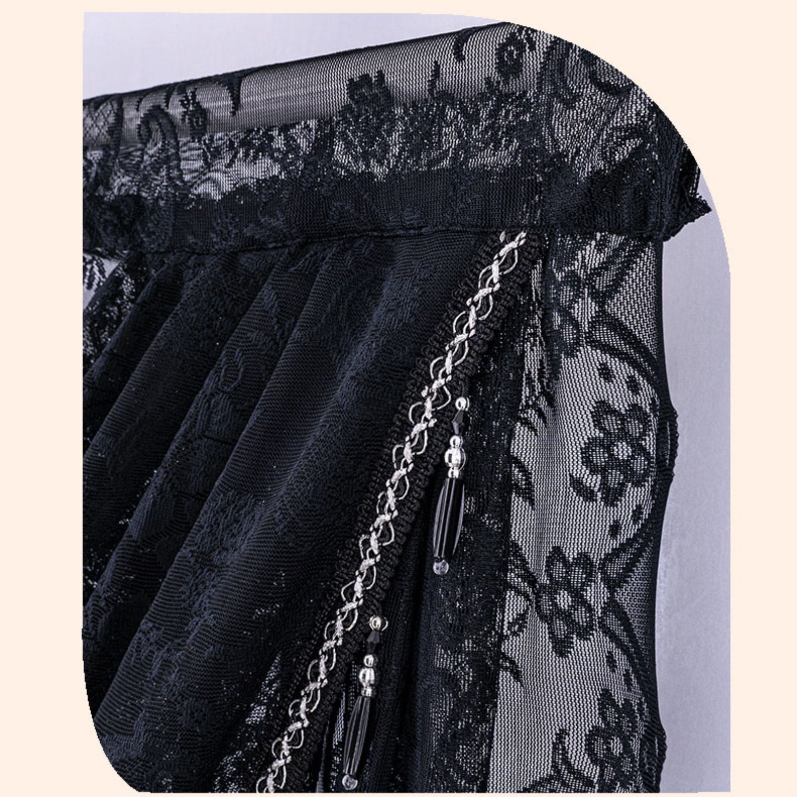 Sheer Lace Waterfall Window Valance with Bead Tassels Floral Embroidered Valance Curtains Semi Sheer Rod Pocket Valance/Swags for Bedroom/Living Room/Kitchen/Basement