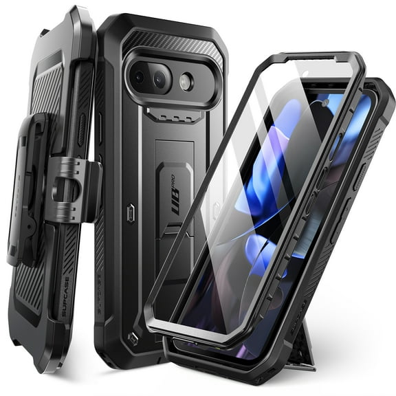SUPCASE for Google Pixel 9A Case with Screen Protector (Unicorn Beetle Pro), [Built-in Stand & Belt-Clip] [Military-Grade Protection] Full Body Phone Case Cover for Google Pixel 9A 2025, Black