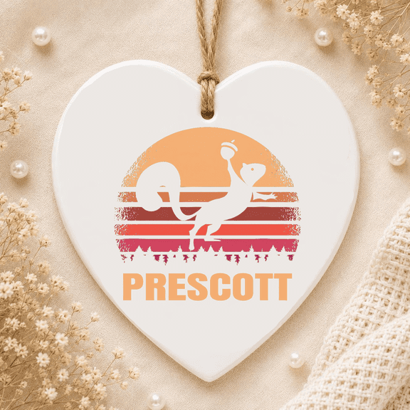 Prescott Distressed Squirrel Vintage Az Retro 80S 2D FLAT HEART Ceramic Ornament