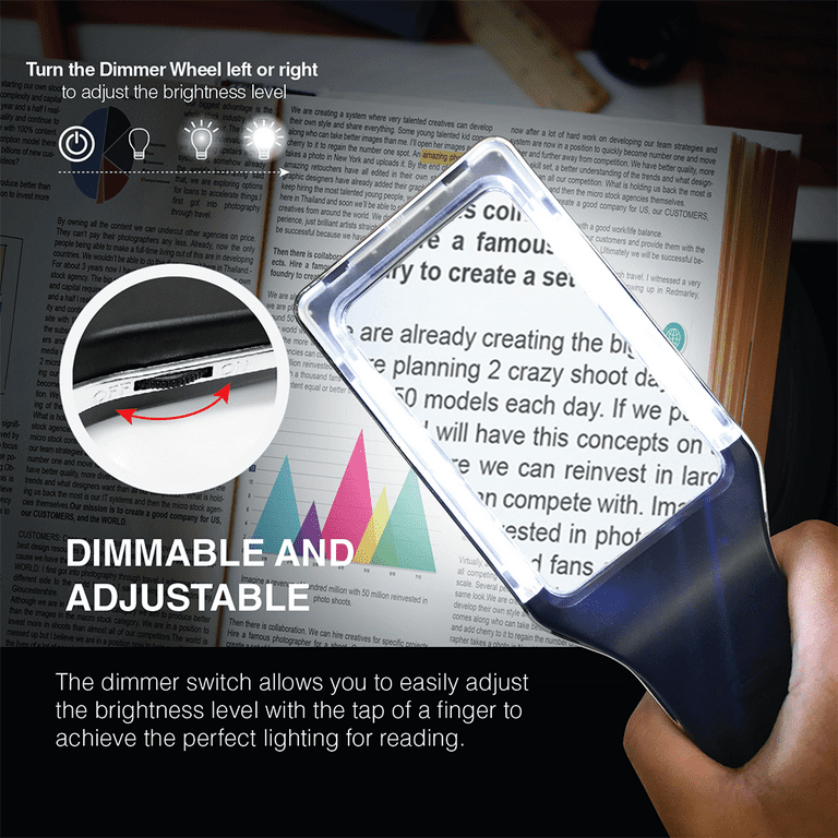Rechargeable 4X Magnifying Glass for Reading, Handheld Page Magnifying  Glass with Light for Low Vision Seniors, Lightweight LED Magnifier for  Reading