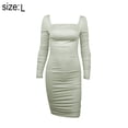 thumbnail image 2 of Vestido mini ajustado de manga larga sexy para mujer, vestidos de cóctel fruncidos sin espalda, 2 of 7