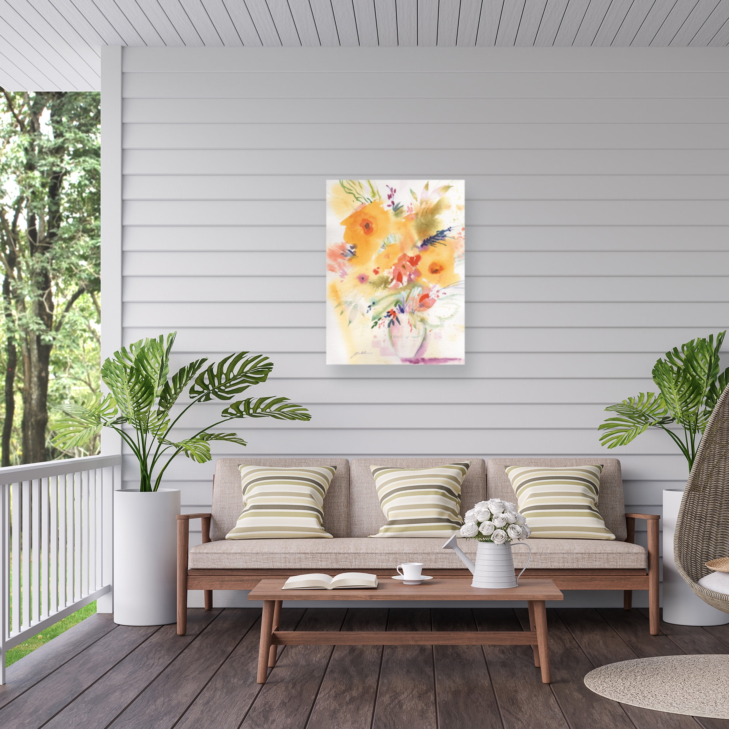 Sheila Golden 'Vivid Yellow Bouquet' Outdoor Canvas 47x35