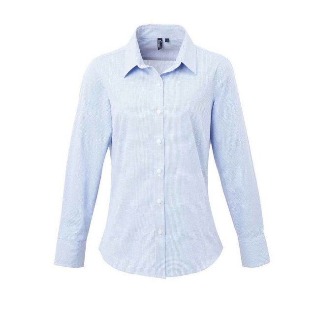 Premier Womens Micro Gingham Check Cotton Long-Sleeved Shirt