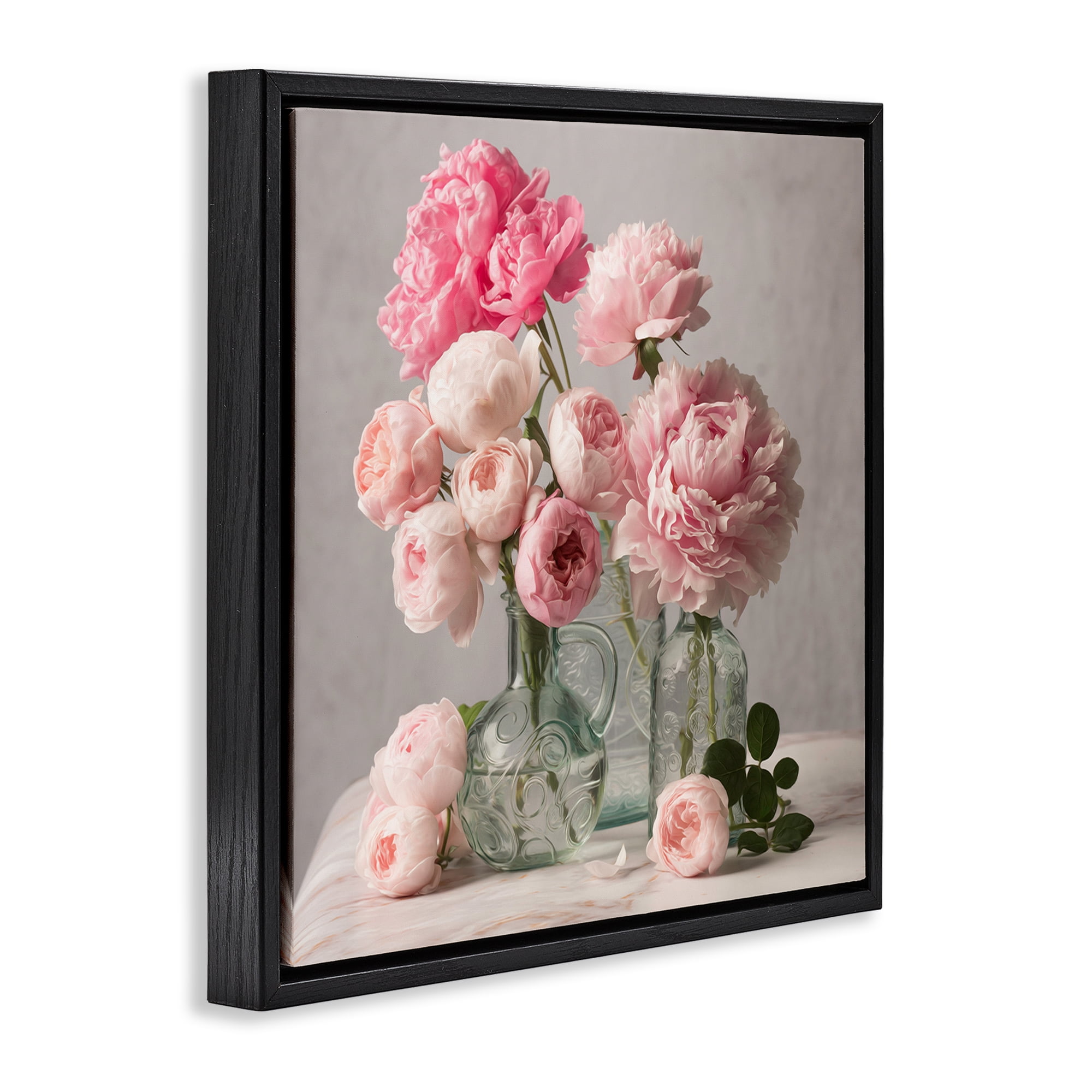Stupell Industries Rose & Peony Duet Plants & Flowers Painting Black Floater Framed Canvas Art Print Wall Art, 18 x 18