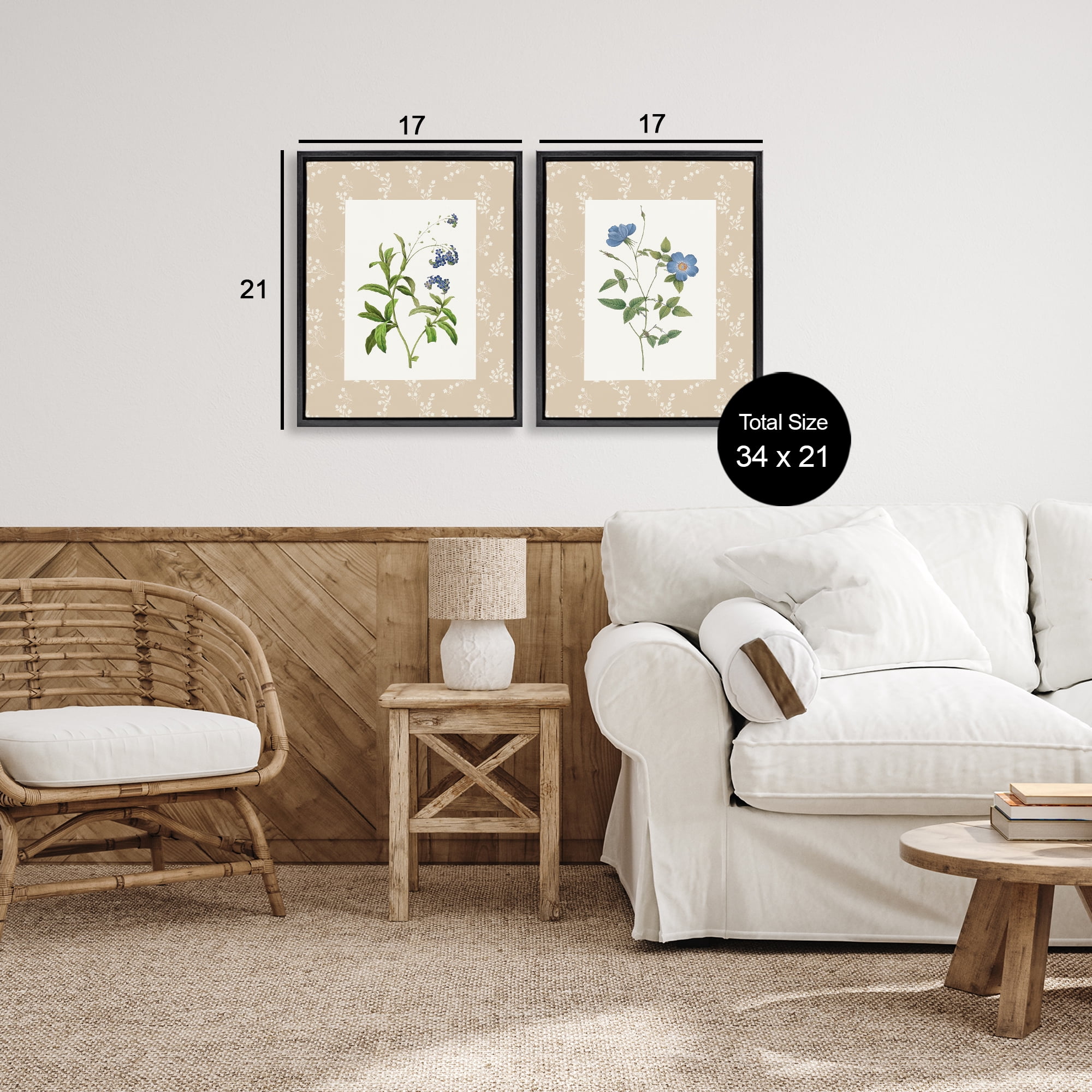 Stupell Industries Herbs on Beige Botanicals 2 Piece Black Framed Floater Canvas Set, design by Val Rhodes