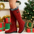 thumbnail image 5 of Winter Boots for Women Christmas Low Heel Faux Cuff Warm Booties Fleece Line Slip On 2025 Trendy Round Toe Cold Weather Snow Boots, 5 of 6
