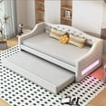 thumbnail image 2 of Euroco Upholstery Twin XL Daybed with Trundle and LED Light, Beige, 2 of 15