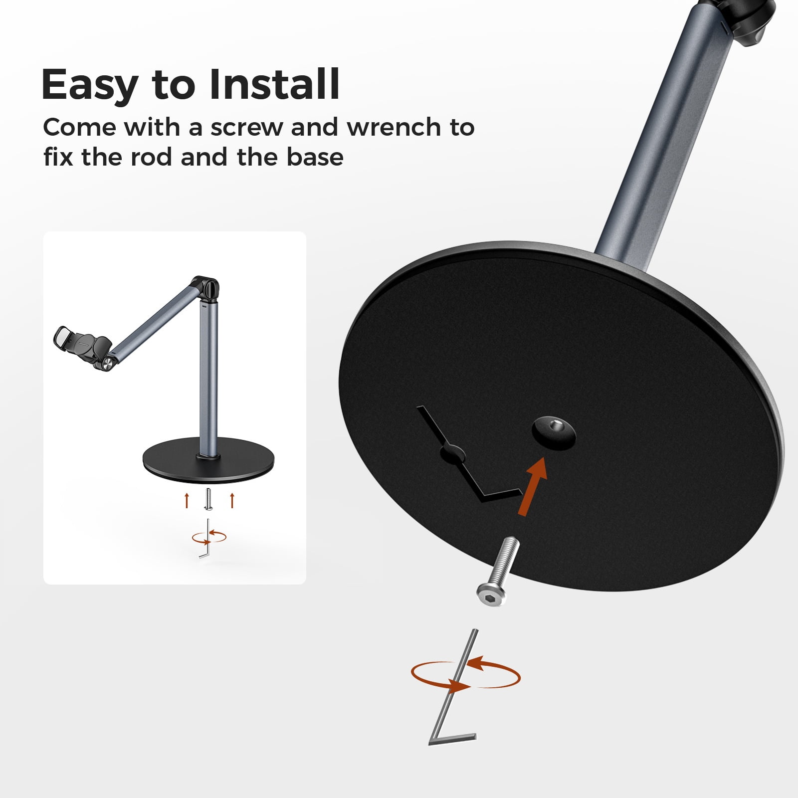 MoKo Overhead Phone Mount, 11.8 in Desk Cell Phone Tripods Stands, Angle & Height Adjustable, Telescopic Arm for Live Streaming, Meeting, Cooking, Nail Video Recording