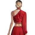 thumbnail image 4 of Hansber Women's One Shoulder Long Sleeve Rhinestone Crop Top with Skirt 2-Piece Lyrical Dance Dress Outfits Burgundy S, 4 of 5