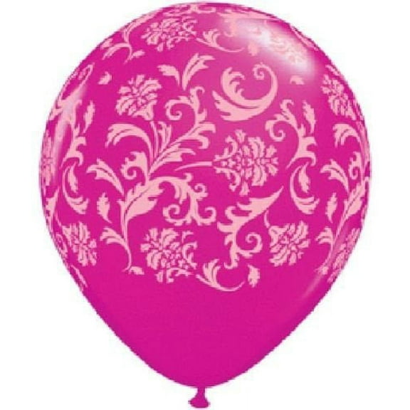 DAMASK Berry Pink and White Print (10) Shower Wedding Latex Helium Balloons