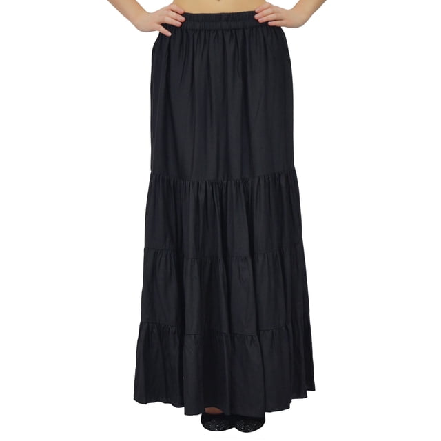 Bimba Jupe Longue Évasée Boho Taille Élastique en Rayonne Boho