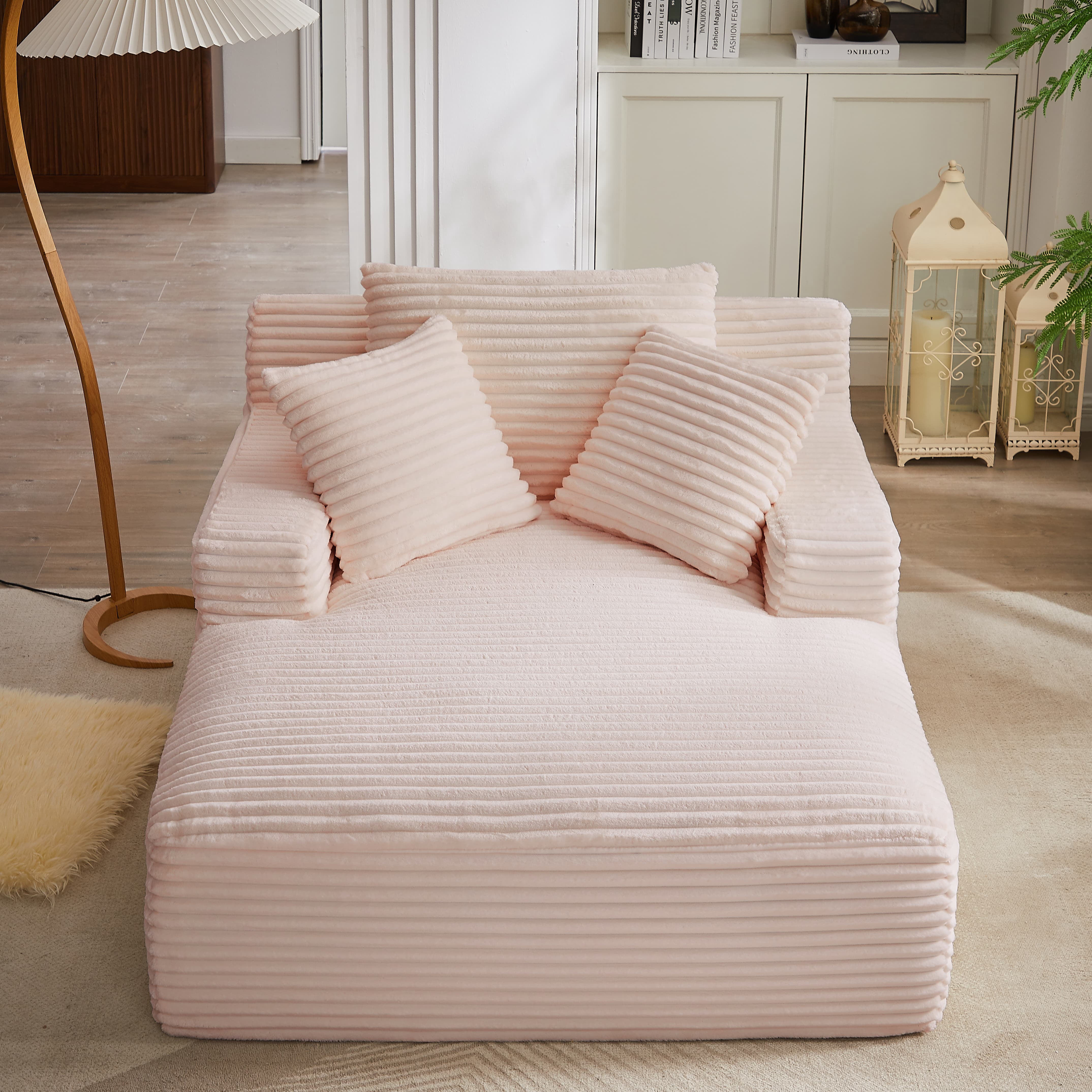 MAYEERTY Oversized Corduroy Chaise Lounge Sofa, Modern Couch with Spring Cushion for Living Room, 49*66*28"Pink