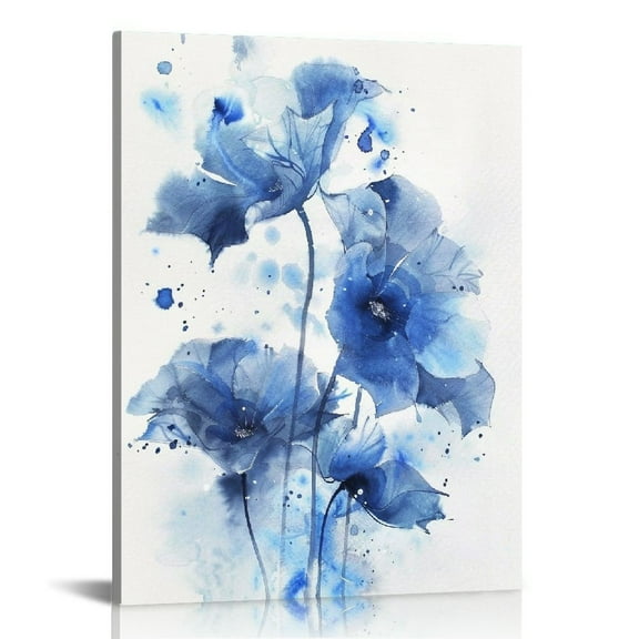 Navy Blue Botanical Pictures Lotus Flower Canvas Wall Art Simple Life Wall Decor 12x16 in