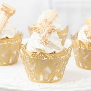 Efavormart 25 Pack Gold Butterfly Lace Pattern Paper Cupcake Liners, 3" Round Muffin Wrapper Cups