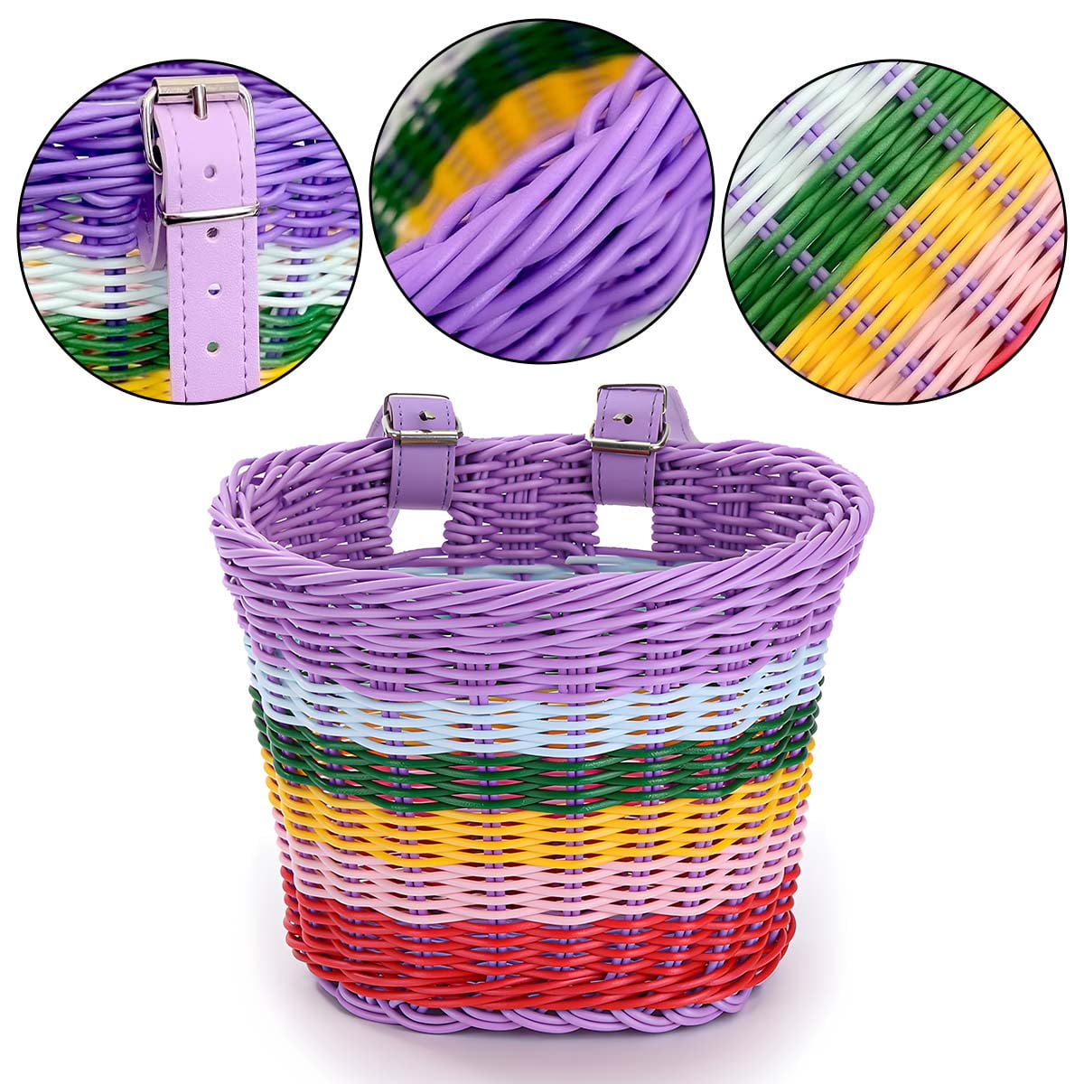 Kids Bicycle Basket Rainbow Bike Basket Cute Bicycle Handlebar Basket Cycling Baskets Front Basket With Straps Bike Accessories For Boys Girls Bicycle Trike Scooter Balance Bike -S