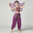 thumbnail image 4 of Purple Girls Middle Eastern Belly Dance Costume Set - 100% Polyester 5-13 Years with Coin Embellishments & Flowy Harem Pants, Complete Performance Outfit,Size 5-7 T, 4 of 7